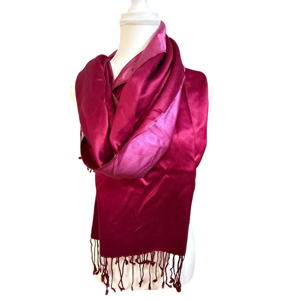 Ann Taylor Scarf Womens OS Magenta Pink 22" x 80 " Silk Fringe Wrap Pashmina